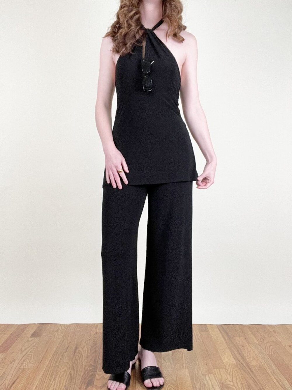 Vintage 70s Inspired Jumpsuit Tunic Pants Halter Minimalist Suit Disco Y2K 90s